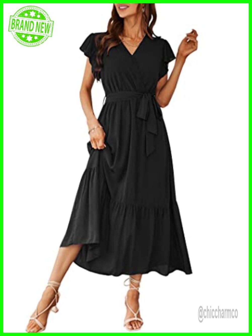 Boho Floral Maxi Dress Short Sleeve Wrap V Neck Tiered Ruffle